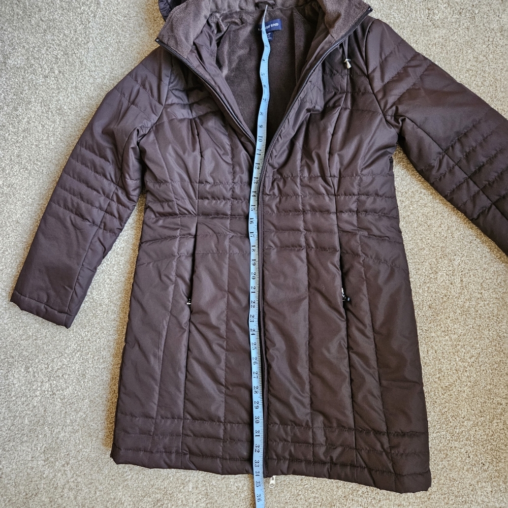 Lands' End | Size SP | Dark Brown Quilted Hooded Long Puffer Coat - Picture 8 of 13